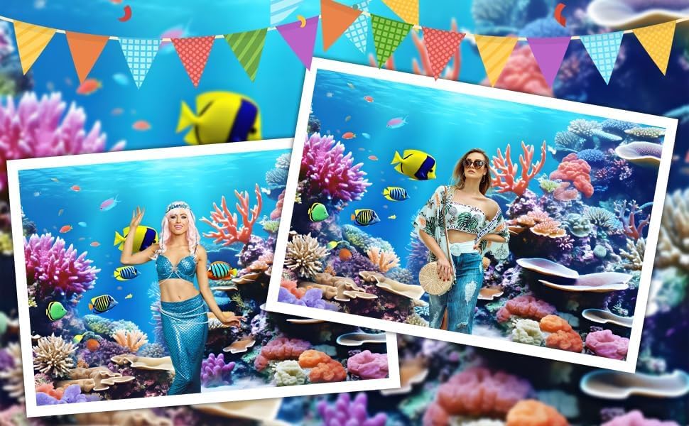 10x10ft Under The Sea Photography Backdrop Ocean Underwater World Scenery Photo Background Colorful Coral Sea Theme Birthday Baby Shower Party Decorations Photo Booth Studio Props - color: Blue, size: 10x10ft