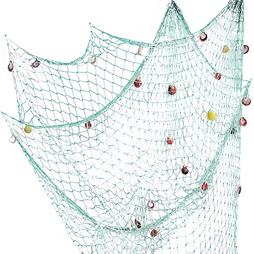 Nature Fish Net Wall Decoration with Shells, Ocean Themed Wall Hangings Fishing Net Party Decor for Pirate Party,Wedding,Photographing Decoration (2pack-Beige/Aqua) - color: 2pack-beige/Aqua