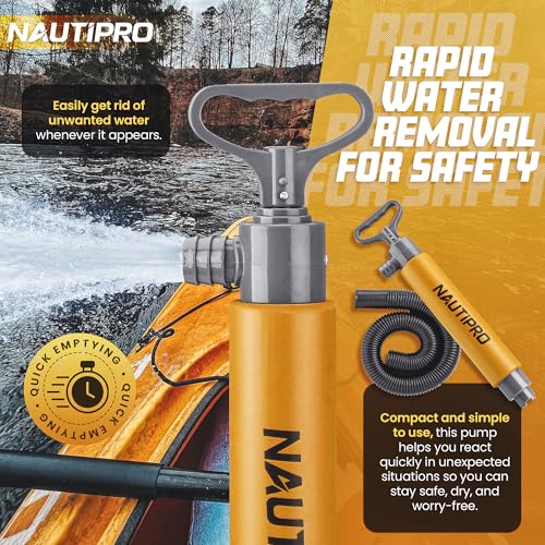 Manual Bilge Pump for Boats, Kayak, Canoe – Portable Hand Water Pump with Hose, Compact Marine Safety Equipment for Water Removal and Emergency Use (Orange)