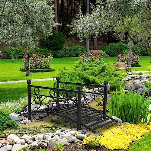 VINGLI 3.4ft Metal Garden Bridge, 330lbs Capacity Garden Bridges for Outdoors with Anti-Rust Coated Finish, Easy Assembly, Outdoor Decor Bridge for Garden Landscape, Backyard, Stream, Pond