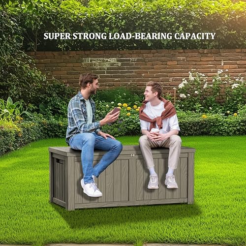 TARKARI 150 Gallon Outdoor Storage Box Waterproof, Resin Deck Boxes with Lockable Lid & UV-Resistant for Patio, Pool, Garden Furniture Cushions & Accessories, Coffee - color: Coffee, size: 150 GAL