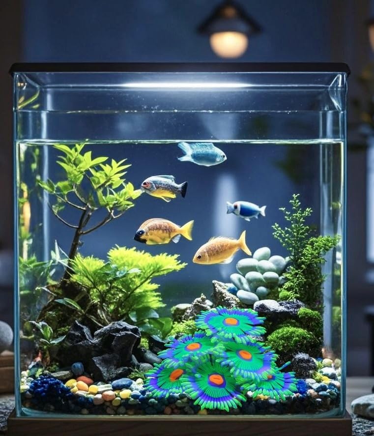 ZtohPyo Glowing Effect Fish Tank Aquarium Decorations, Artificial Silicone Plants Ornaments for Fish Tank Landscape Decor Glow in The Dark Soft Anemone for Small Fish Bowl Decor - color: Green