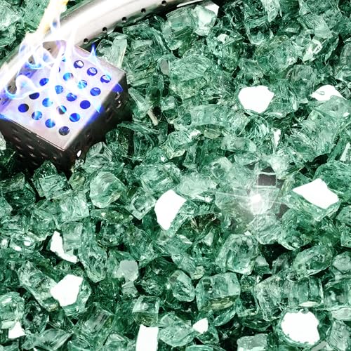 NUPICK 10 Pound Fire Glass, 1/2 Inch Reflective Fire Pit Glass, Tempered Firepit Glass Rock for Propane or Natural Gas, Glass Rocks for Fire Pit Table, Fireplace Glass for Landscaping, Green - color: Green, size: 10 Pound (1/2")