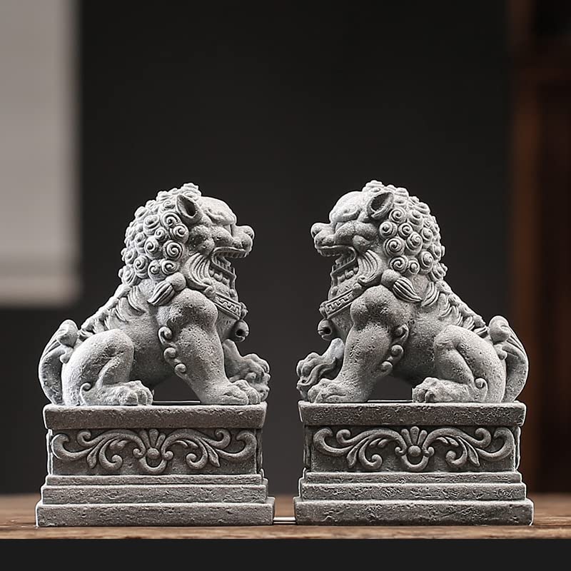 livelyfish Large Asian Fu Foo Dogs Statues A Pair of Two Guardian Lion Sandstone Figurine Pets Fish Tank Aquarium Landscape Ornaments Accessories Feng Shui Decorations, XL - size: D