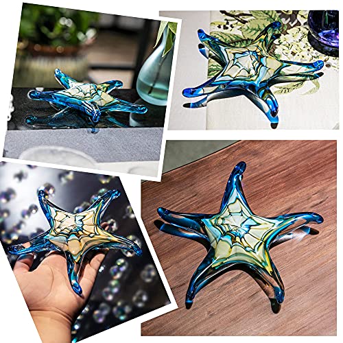 QFkris 7.5" Glass Starfish Figurine Collectibles Hand Blown Art Glass Sea Animals Marine Life Sculpture Home Decor Murano Gift for Women Mom - color: Blue