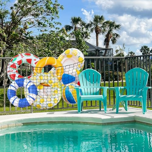SATINIOR 83 x 60 Inch Pool Float Storage Organizer, Extra Large Hanging Elastic Mesh Fence Net with 20 Hooks & Cable Ties Swim Poolside Toys Holder for Inflatable Balls Noodles Accessories(Black)