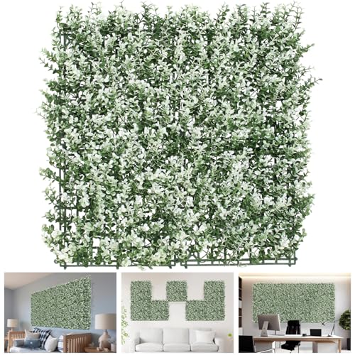 TANG 20"x20"-1PC Artificial Greenery Boxwood Panels Grass Wall Panel, Faux Privacy Fence Ivy Screens Backdrop Fake Hedge for Indoor Outdoor Wedding Décor, Green White Buxus Boxwood - color: Green White Buxus Boxwood, size: 20"x20"