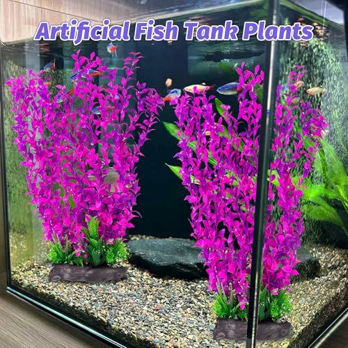 Hamiledyi Aquarium Plastic Plants Aquarium Decor Artificial Fish Tank Plants,Tall Fish Tank Decorations, Extra Large Aquarium Plant 20.4-inch Tall,2PCS - color: E*2 Pcs, size: 20.4 in