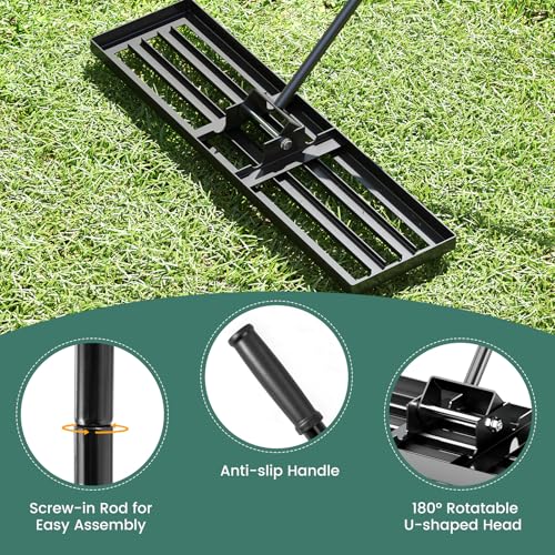 Goplus Lawn Leveling Rake, 36" x 10" Heavy Duty Level Lawn Tool w/ Ergonomic Handle for Soil, Effort-Saving Landscape Rake for Garden, Backyard, Golf Course, Farm, Pasture, Black - style: 36" x 10", Black