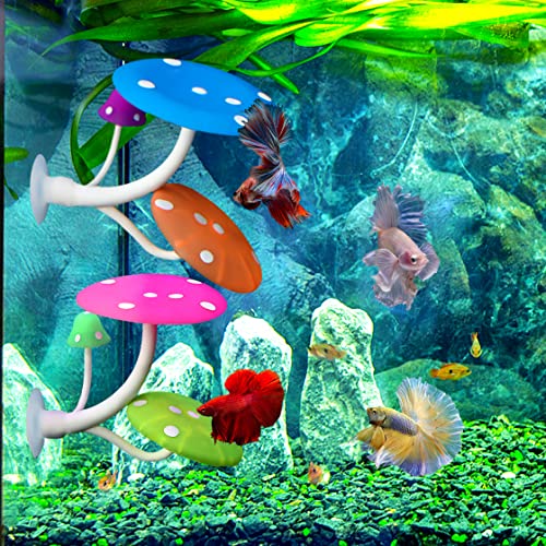 5pcs Betta Fish Leaf Pad Mushroom Silicone Betta Bed Realistic Betta Resting Leaves Mushroom Betta Decor for Small Fish Tank Aquarium Decorations (3 Leaf+2 Mushroom) - color: 3 Leaf+2 Mushroom