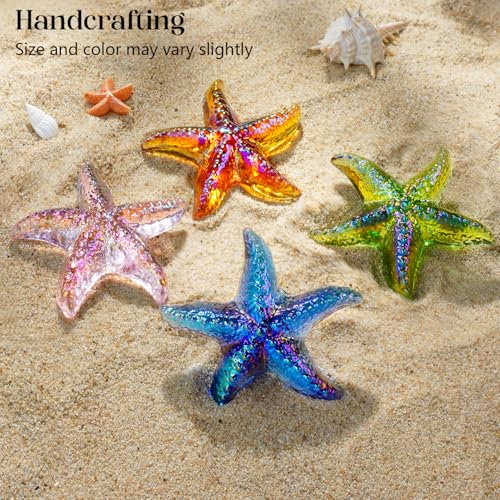 H&D HYALINE & DORA 2.8" Glass Starfish Figurine Handmade Blown Glass Starfish Figurine Tiny Crystal Sea Animals Ornament for Aquarium Decor(Pink) - color: Pink