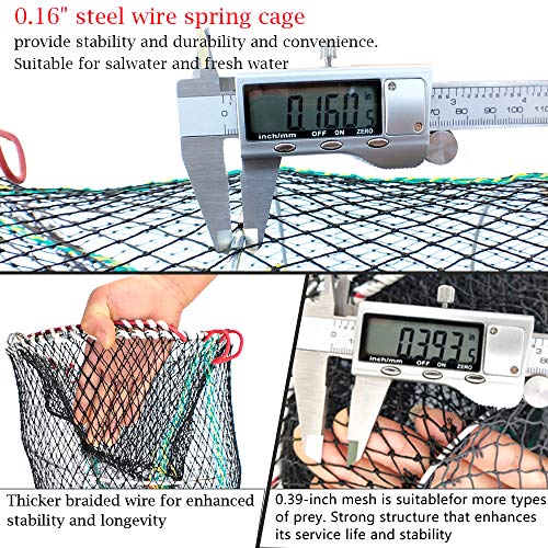 Drasry Crab Trap Bait Lobster Crawfish Shrimp Portable Folded Cast Net Magic Collapsible Fishing Traps Nets Accessories for Blue Crabs - color: Black, style: 2pcs 23.6 X 11.8in (0.39 Mesh)