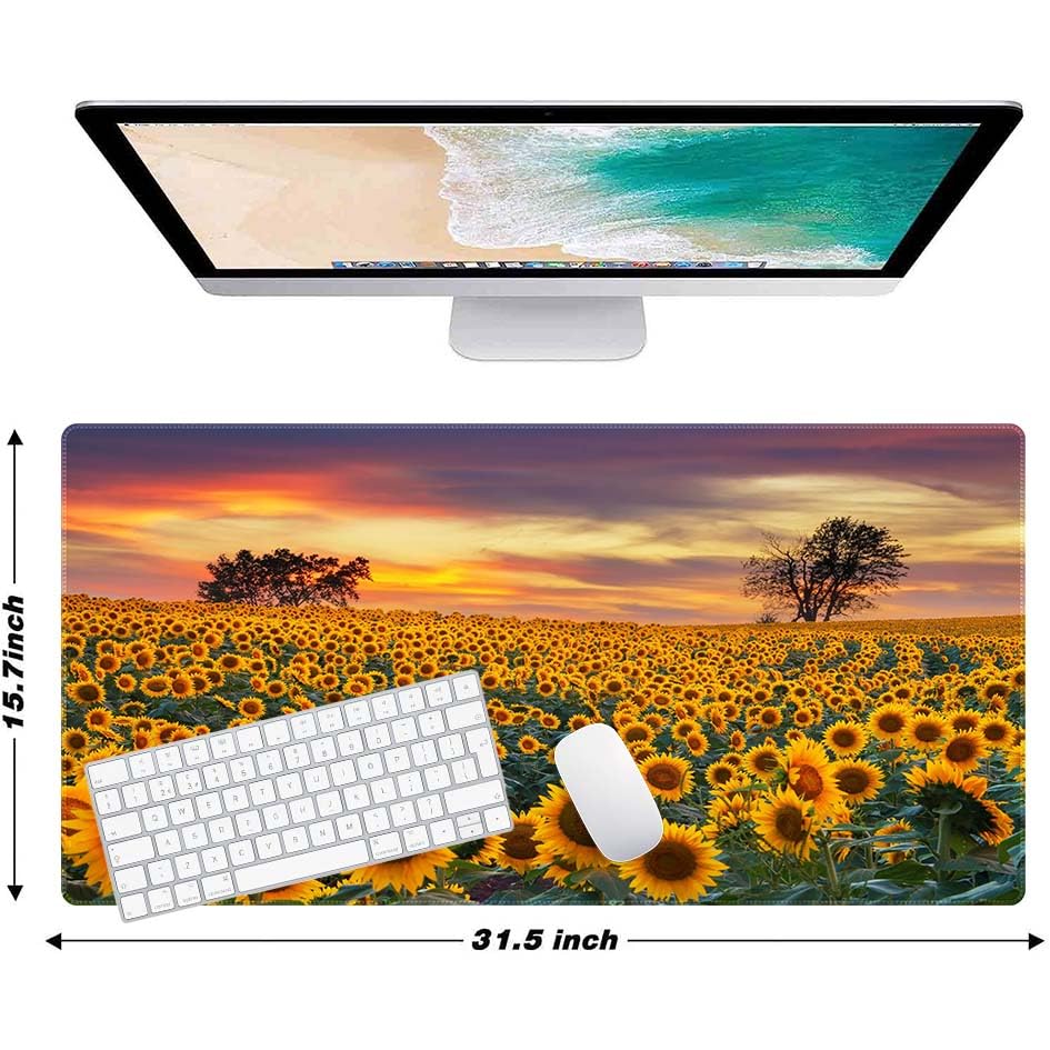 Sunflowers in The Sunlight Customized Large Extended Gaming Mouse Pad with Stitched Edges and Non-Slip Rubber Base,Suitable for Office and Home Use,31.5x15.7 Inches - color: Sunflowers in the Sunlight