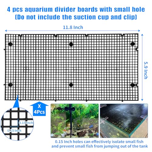 Adjustable Platic Grip Panel Aquarium Fish Tank Divider Filter Bottom DIY Plastic Grid Fish Tank Isolation Board Plastic Egg Crate Tray (Black, 4pcs 11.8X5.9 Inch with 0.15 Inch Hole) - color: Black, size: 4pcs 11.8X5.9 Inch with 0.15 Inch hole