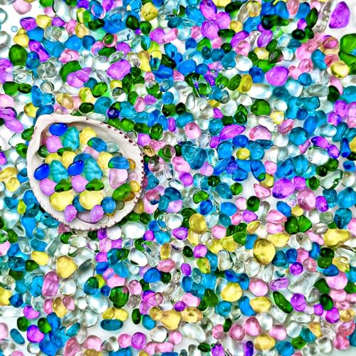 BXI 2.2 Lbs Small Aquarium Substrate Gravel Sand, Polished Smooth Fish Tank Gravel, Colorfast Uncoated Vibrant Blue Sea Glass, Decorative Stones for Vase Fillers, Fairy Garden, Potted Plants - color: Multicolored Glass Sand, size: 2.2 lbs, 0.24''-0.40''(M