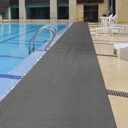 PVC Drainage Floor Mat Non-Slip Commercial Wet Area Mat for Outdoor and Indoor Restaurant Kitchen Bar Swimming Pool Splash Matting Water Drain Flooring Mat,Grey, 3X16.4FT - size: 3X16.4FT
