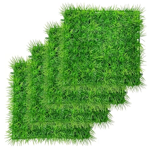 Aquarium Decor Artificial Plastic Lawn Grass,4PCS 9 inches Fish Tank Decorations, Easy Install Green Plants for Aquariums and Hermit Crab Climbing Habitats with 16 Suction Cups