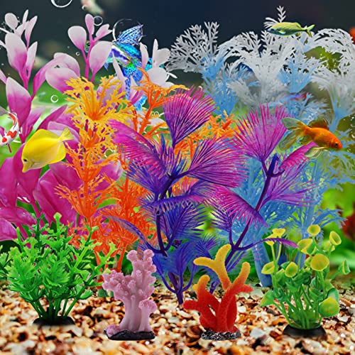 Fish Tank Decorations Plants with Resin Coral, 8 pcs Aquarium Decor