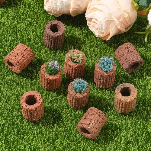 16Pcs Aquatic Plant Holder Fish Tank Plant Ring Lava Rock Small Reusable Column Coconut Brown Water Grass Floating Cultivation Pot Fixed Rings Accessories for Fish Tanks Landscape DIY Decor