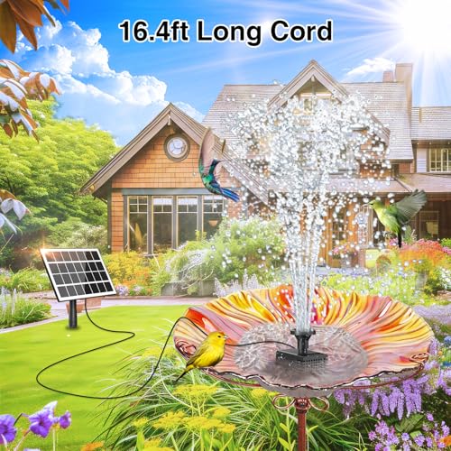 Jutai Solar Fountain Works in Cloudy Day with 2000mAH Battery Backup, 3.5W Glass Panel DIY Water Pump Kit with Sucker and Stake for Bird Bath, Water Feature,Garden, Outdoor-7 Nozzles,16.4ft Power Cord - color: Black+white2
