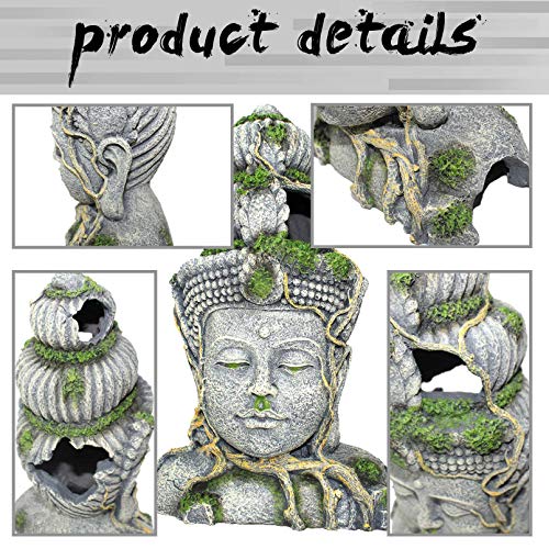 Aquarium Buddha Head Statue Decorations,Fish Tank Resin Large Buddha Sculpture Ornament,Betta Hideout Cave Sleep Rest Play for Small Fish Shrimp Lizard Gecko Small Reptile(3 Pack)
