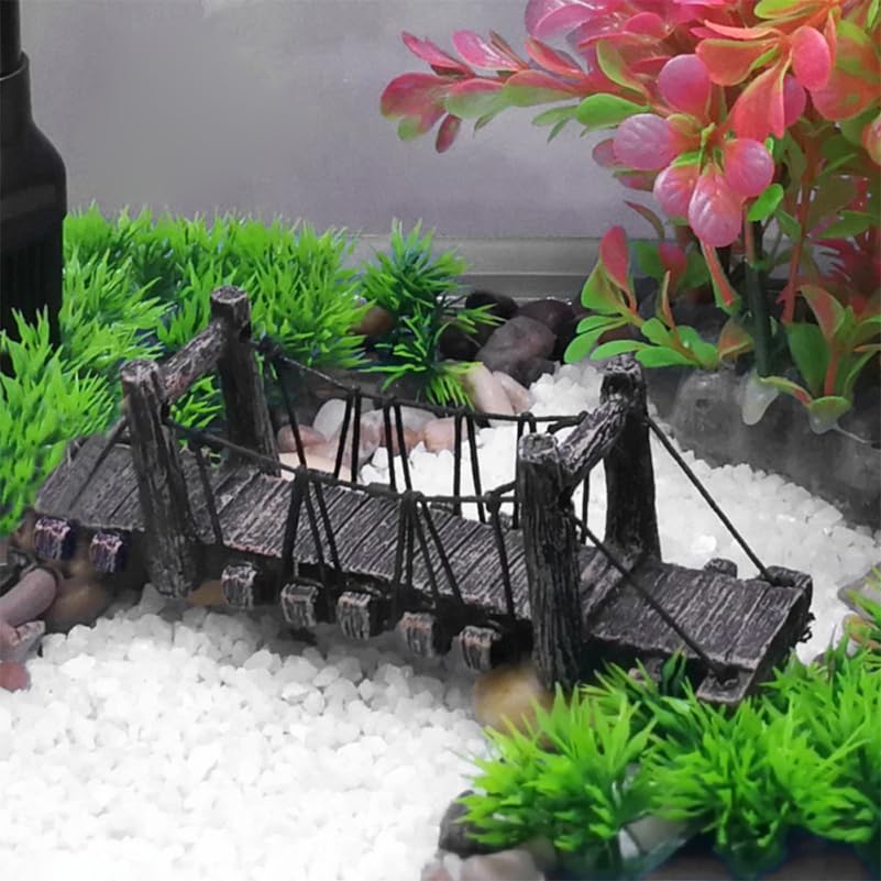 Balacoo Aquarium Decor Bridge: Resin Garden Rope Bridge Ornament for Betta Fish Tank Landscape Decoration - Dark Brown, 6.29 Inch
