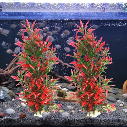 Tfwadmx Large Aquarium Plants Artificial Water Seaweed 2 Pcs About 13 Inch for Fish Tank Decor Plastic Plant for Betta Shrimp Red Gladiolus - color: Red-13''(2pcs)