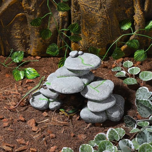 IBWell Resin Reptile Hides Pebble Shrimp Hides for Aquarium Tank Terrarium Reptile Rock Hide Fish Tank Caves and Hides Reptile Hideouts for Lizard Snake Gecko - color: Rocks grey