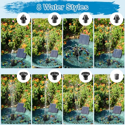 Jutai Solar Fountain Kit with Holder Glass Panel - No Battery, DIY Mini Solar Water Pump Works in Shadow with Sucker for Bird Bath, Hummingbird, Water Feature, Outdoor, 9.84ft Power Cord, 8 Nozzles - color: Black