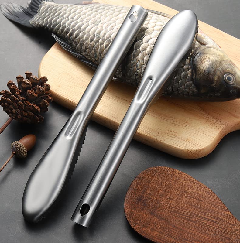 2 Pieces Fish Scaler Tool Stainless Steel Fish Scaler Remover No Mess - Portable Fish Scale Remover Fish Descaler Tool - Reliable Fish Scraper Fish Cleaner Tool for Fish Scaling Cleaning - color: 2 pieces