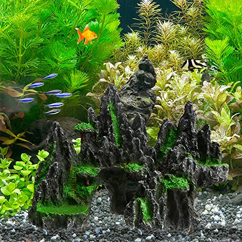 Saim Large Aquarium Rock Decorations, Mountain Ornament Fish Cave Bridge, Fish Tank Aquascape Model for Gold Fish, Betta Cichlids Hideaway Cave Hideout (Small) - size: Small