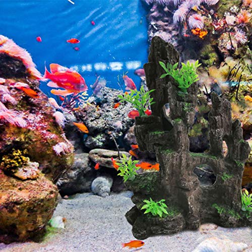 kathson Aquarium Mountain View Stone Resin Fish Tank Decoration Betta Hideout Caves Rockery Landscape Tree Rock Hiding Cave Decor for Small Fish Shrimp Play Ornament - size: 8.0〞L x 4.3〞W x 10.4〞H