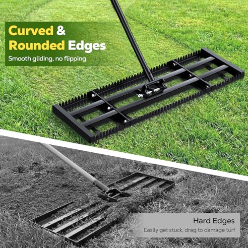 Roylvan Lawn Leveling Rake, 2-in-1 Double Side Lawn Leveler Tool with 32x10in Ground Plate & Adjustable 78in Handle, Heavy Duty Carbon Steel Landscape Leveler for Grass Yard Garden Soil Sand Gravel