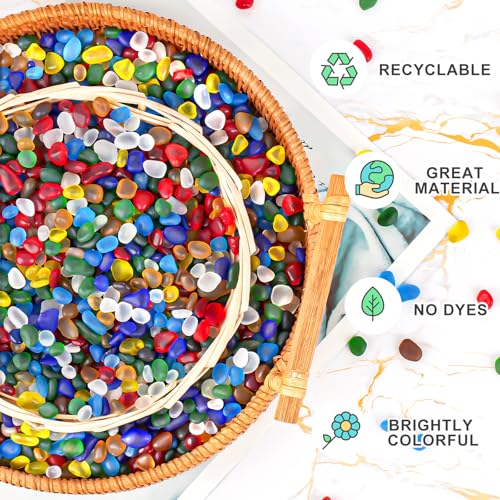 QEQEKAKA Colorful Sea Glass Stones for Crafts About 1LB (405g/14.28oz) Glass Pebbles Gemstones Bulk for Beaching Wedding DIY Decoration Aquarium Turtle Tank Vase Filler - color: Colorful, size: 1LB (405g/14.28oz)