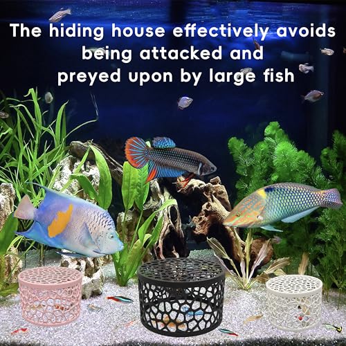 3Pcs Shrimp Dome Hide, Shrimp Hides for Aquarium, Betta Fish Hideout, Betta Habitat Tank Ornament Accessories, Aquarium Decor for Small Fish Guppy Hiding Resting (Black ，Pink, White)