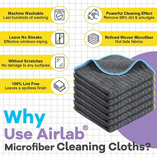 Airlab Microfiber Cleaning Cloth for Household Dust Rags for Cleaning All-Purpose Towels Streak Free Kitchen Dishes Reusable Pack of 6, 12" x 12" - color: Dark Grey, Pack of 6