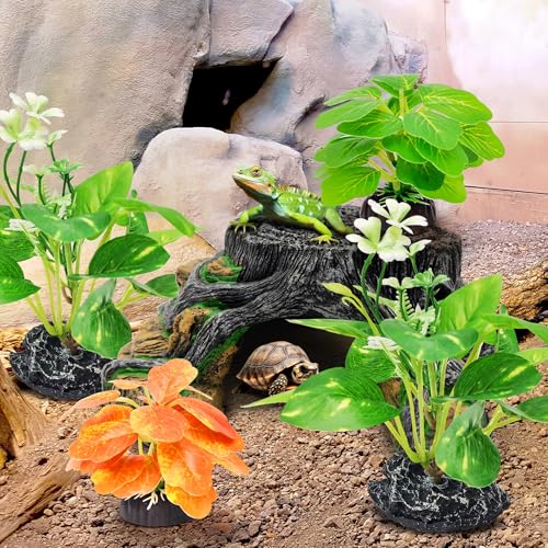 GOZILLA Fish Tank Plants, Reptile Artificial Plastic Plants, Reptile Plants for Terrarium, Aquarium Decorations Resin Pedestal Ornaments for Fish Tank Accessories Set.(4PCS/B-Set) - color: 4 Pcs/ B Set