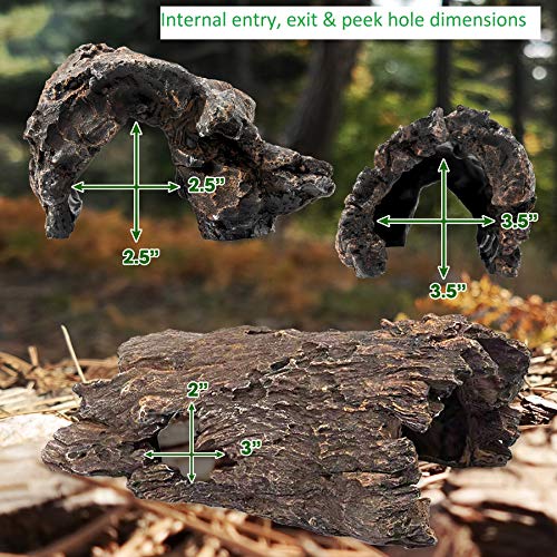 Lizard, Snake or Reptile Hide. XL Large 14" Hollow Log for Aquarium or Fish Tank. Bearded Dragon or Gecko Tank Accessories. Natural Looking Basking Platform, Shrimp or Betta Fish Hideout - size: Large