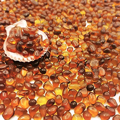 Keedolla 3 LB Aquarium Glass Pebbles Decor Rocks for Fish Tank, Crystal Betta Fish Tank Rocks Gravel Gemstone Beads Vase Fillers Decorative Mosaic Glass Gem Pebbles - Amber - color: Amber, size: 3 Pounds