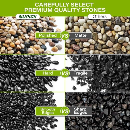NUPICK 12lb River Rocks for Plants Indoor, 1/5 Inch Black Pebbles for Vases Fillers, Decorative Pea Gravel for Fish Tank, Natural Polished Stones for Succulent, Bonsai, Landscaping, Bird Baths - color: BLACK, size: 12Lb(1/5")