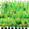 XunYee 100 Pcs Artificial Aquarium Plants, Plastic Fish Tank Decorations, 1.57 to 11.81 Inches Green Plants, Turtle Betta Accessories for Aquarium Home Office, 45 Styles