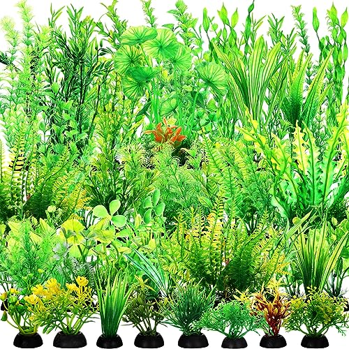 XunYee 100 Pcs Artificial Aquarium Plants, Plastic Fish Tank Decorations, 1.57 to 11.81 Inches Green Plants, Turtle Betta Accessories for Aquarium Home Office, 45 Styles