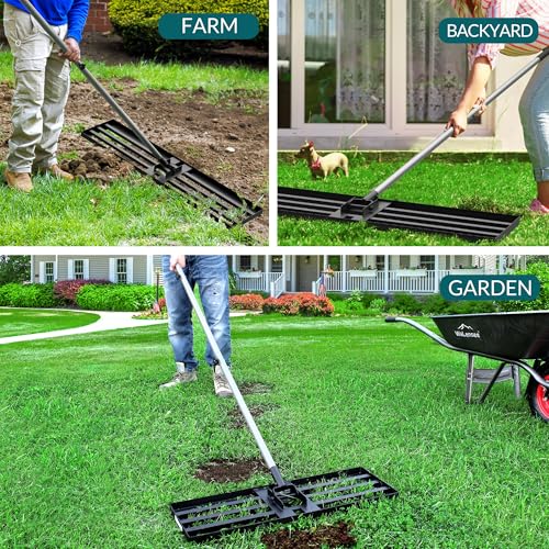 Walensee Lawn Leveling Rake, 30"x10" Heavy Duty Lawn Leveler Tool with 7FT Steel Handle, Levelawn Landscape Rake for Topdressing, Soil, Sand, Dirt, Backyard, Garden, Golf Course - size: 7FT 30"x10"