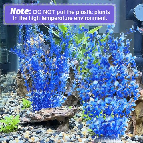 Hamiledyi Aquarium Plastic Plants Aquarium Decor Artificial Fish Tank Plants,Tall Fish Tank Decorations, Extra Large Aquarium Plant 23.6-inch Tall,2PCS（Blue） - color: Blue