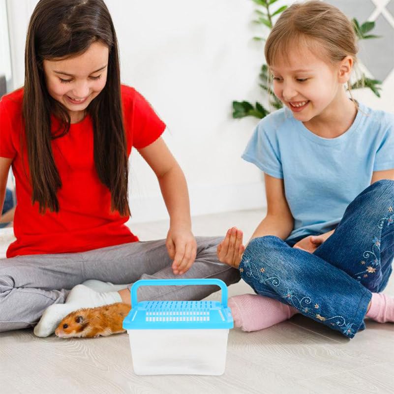 Kisangel Handheld Transparent Pet Storage Box Portable Small Turtle Feeding Aquarium Reptile Travel Carrier for Goldfish Tortoise Hamsters Lightweight Versatile Container for