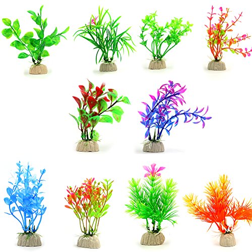 COMSUN 10 Pack Artificial Aquarium Plants, Small Size 4 to 4.5 inch Approximate Height Fish Tank Decorations Home Décor Plastic - color: Assorted Color