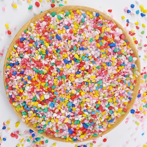 Mini Rainbow Confetti Gravel Pebbles Mix Colored Stones Aquarium Gravel Decorative Colored Garden Sand Succulent Cactus Bonsai Gritty Mix Rocks for Top Dressing, Landscaping, Home Decor 2.2 lbs - color: Mini Rocks, size: 2.2 lb