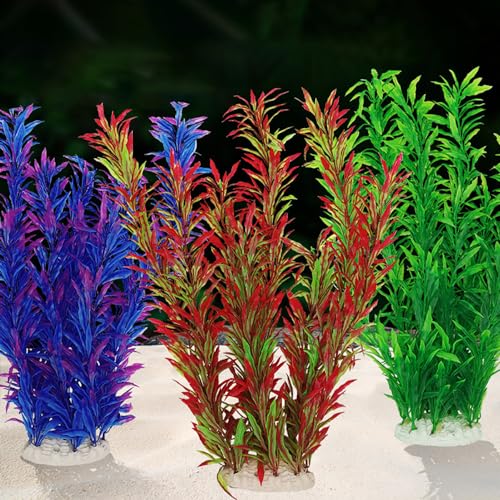 2 pcs Aquarium Decor Plastic Plants Extra Large 21 Inches Artificial Fish Tank Plants Tall Fish Tank Decorations Artificial Green Water Plants (Wine) - color: Wine