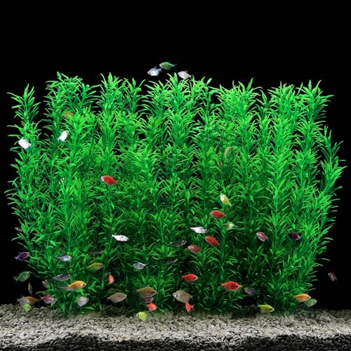 JIHAQUA 2 Pack Aquarium Decor Plastic Plants Extra Large 21 Inches Tall Fish Tank Decorations (Green 4pcs) - color: Green 4pcs