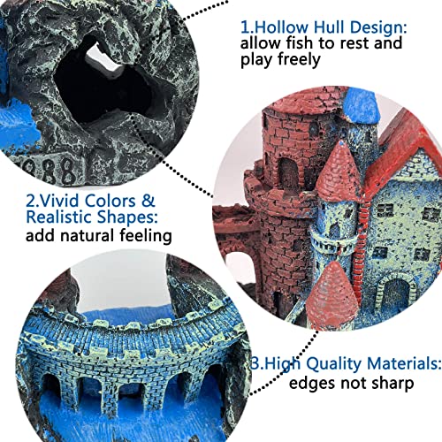 Aquarium Castle Decoration for Fish Tank Castle Cave Hideouts House Plants Supplies Accessories Safe for Freshwater and Saltwater Fish Tanks – Medium (Brown) - color: Age-of-Magic Wizard’s Castle [ Brown ]